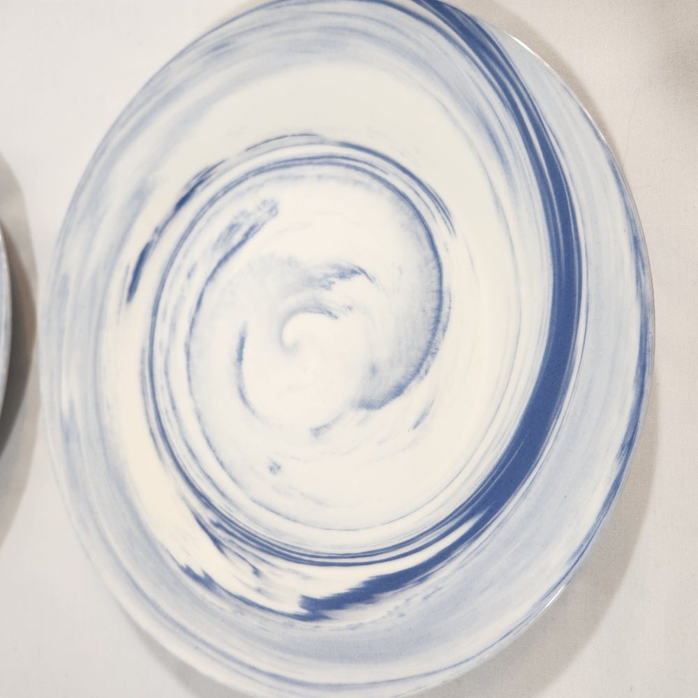 Stokes New Bone China Blue & White Swirl Set of 2 Plates 10.5"
